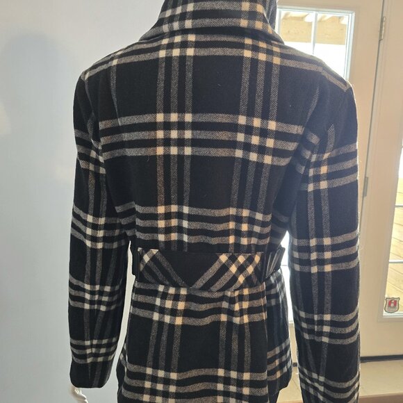 Giacca Black and White Belted Jacket - Funnel Collar Peacoat - Picture 4 of 5